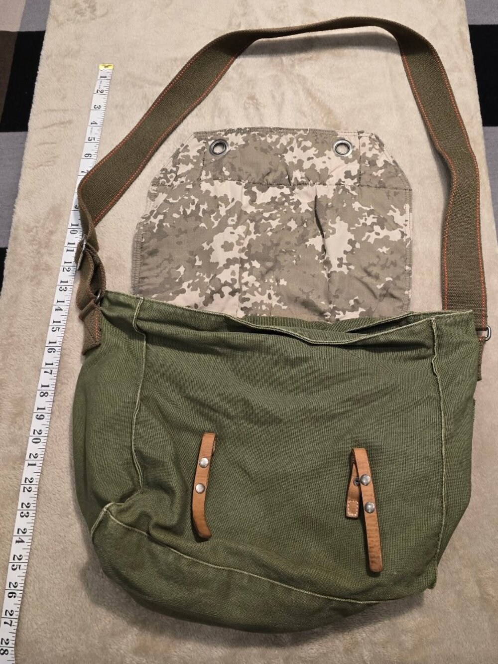 Vintage Old Navy Military Style Canvas Messenger Bag - Olive Green
